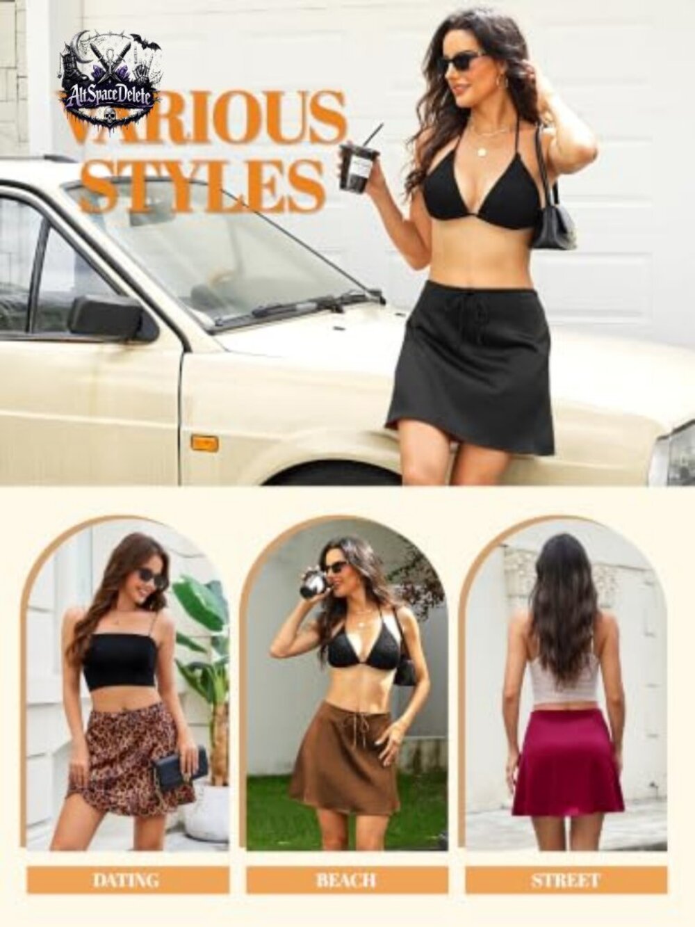 Satin Mini Skirt Drawstring Silky A-Line Casual Weekend Skirt - Picture 3 of 5